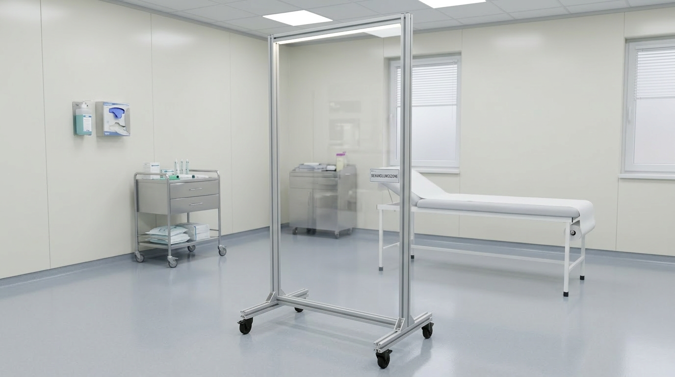 Trennwand Schutzwand auf Rollen Aluprofile Stellwand Raumteiler Raumtrenner