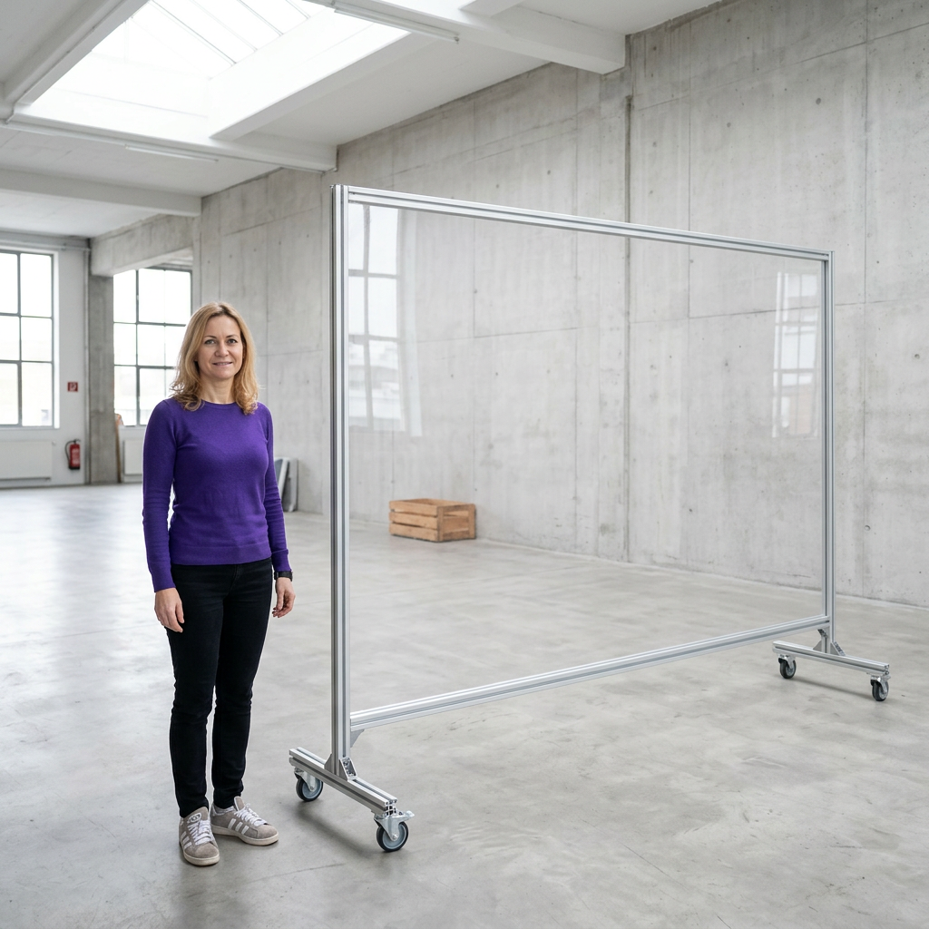 Trennwand Schutzwand auf Rollen Aluprofile Stellwand Raumteiler Raumtrenner